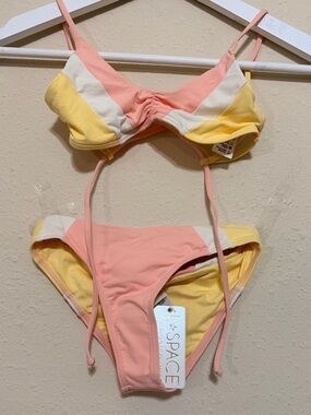 l*space Kids Pastel Pink, Yellow & Cream Colorblock Bikini